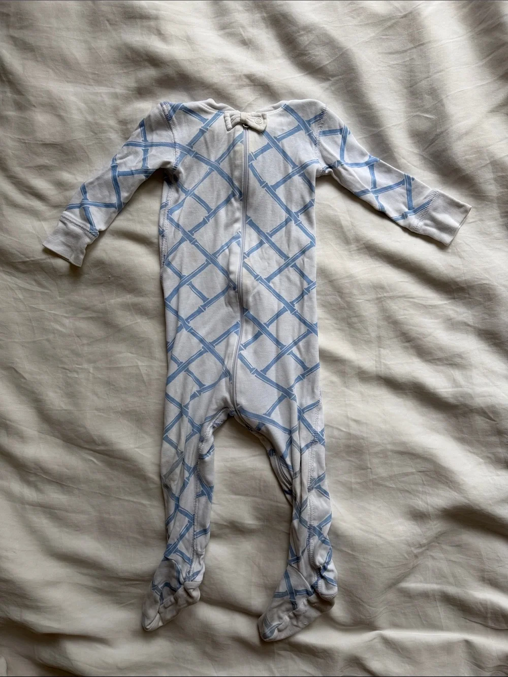 Beaufort Bonnet Blue Lattice Pattern Kids One-Piece Footed Pajamas